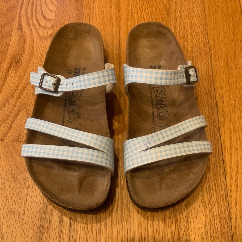 Birkenstock 35 36 Birkis blue Gingham sandal - Picture 2 of 11